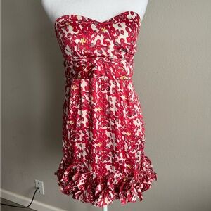 NWT Karlie Pink White Floral Ruffle Strapless Bustier Barbie Mini Dress Womens M